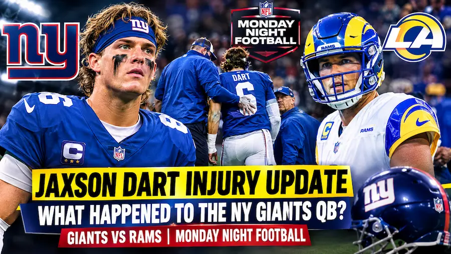 Jaxson Dart Injury Update What Happened to the Giants QB on Monday Night Football by trendiesfocus. Jaxson Dart injury update (2026) after the Giants vs Rams Monday Night Football game. What happened to the NY Giants QB? Full details.